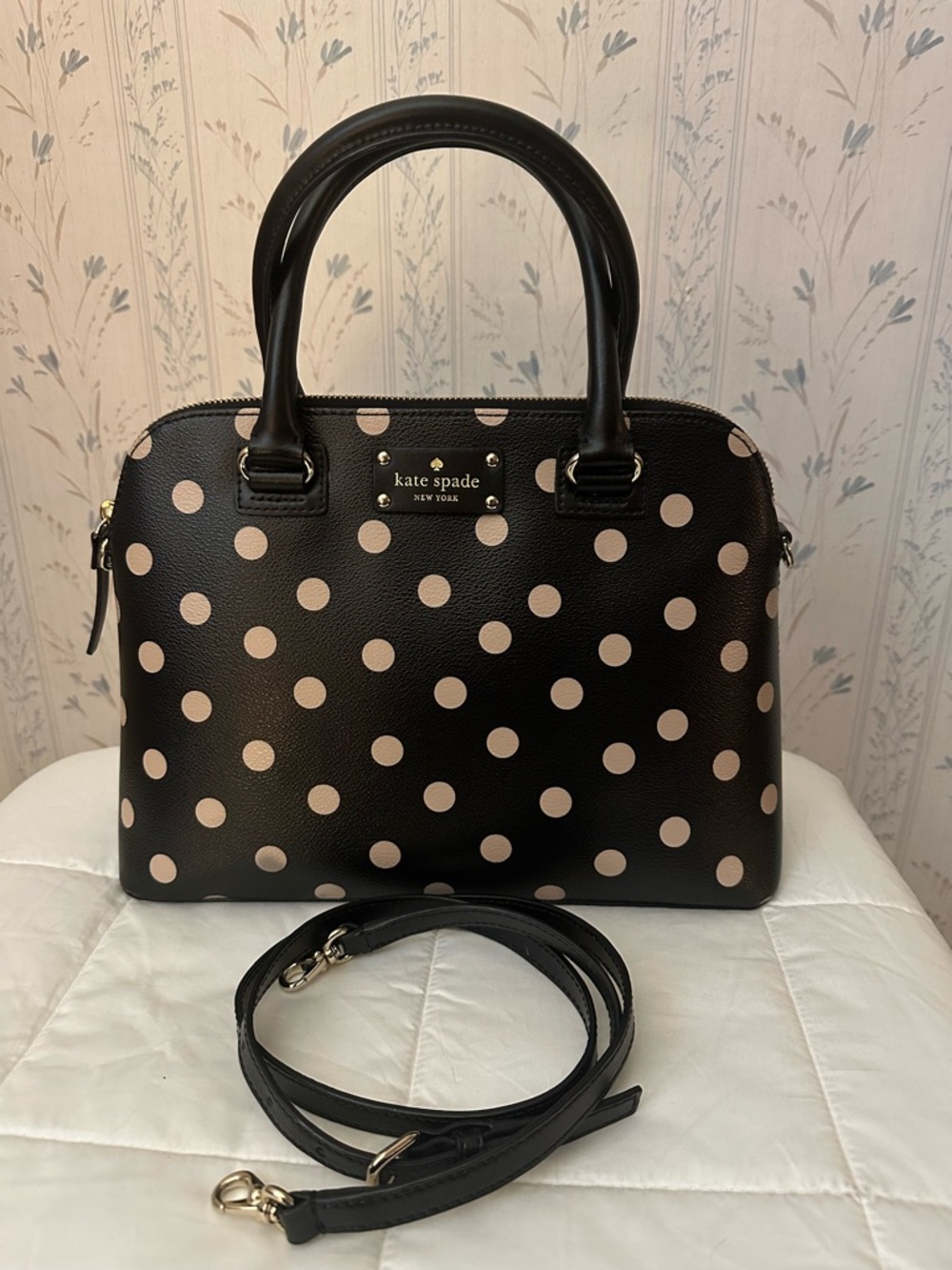 Kate Spade Black and Cream Polka Dot Dome Satchel